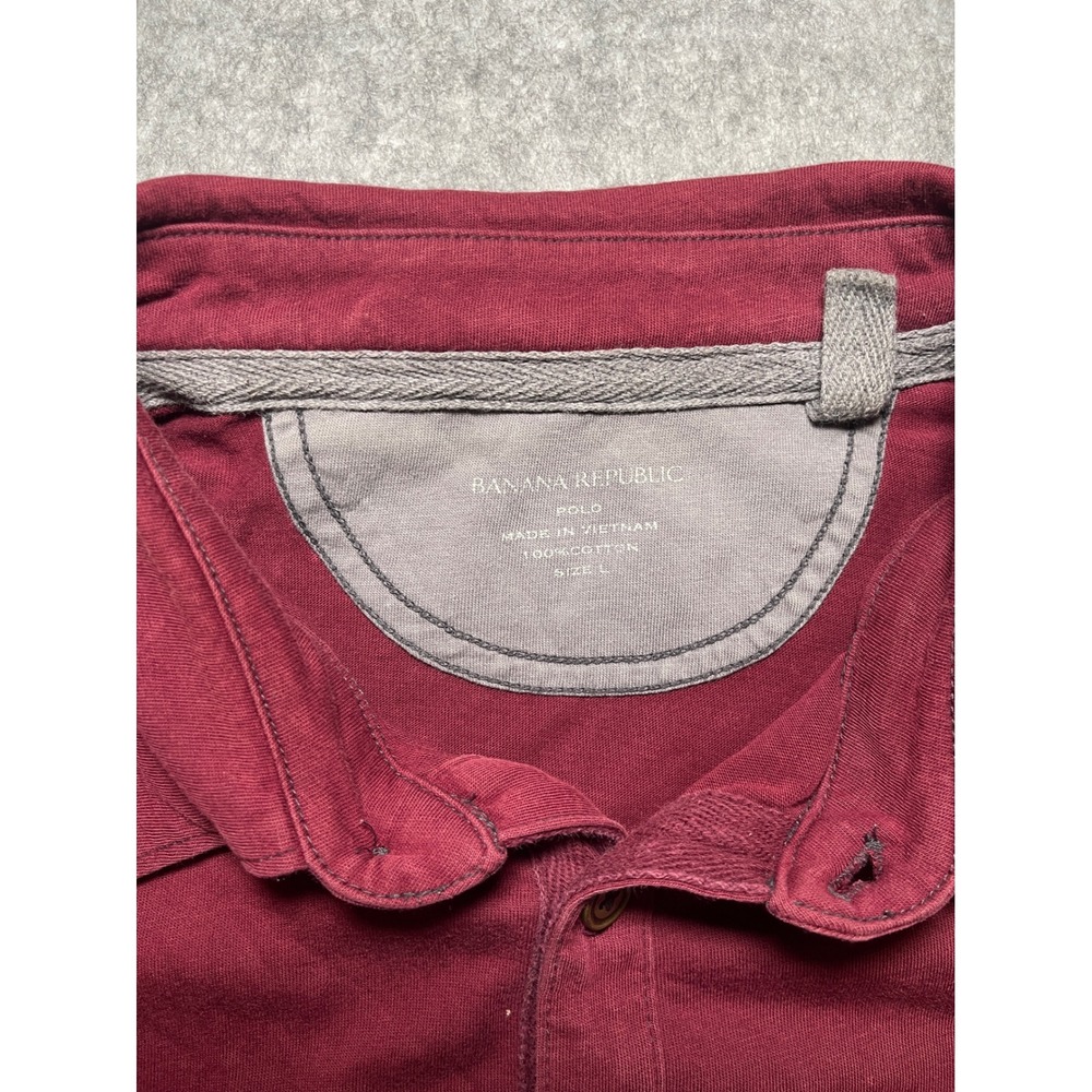 Banana Republic Mens Polo Shirt Large Maroon Burgundy Cotton Short Sleeve Pocket - Picture 4 of 6